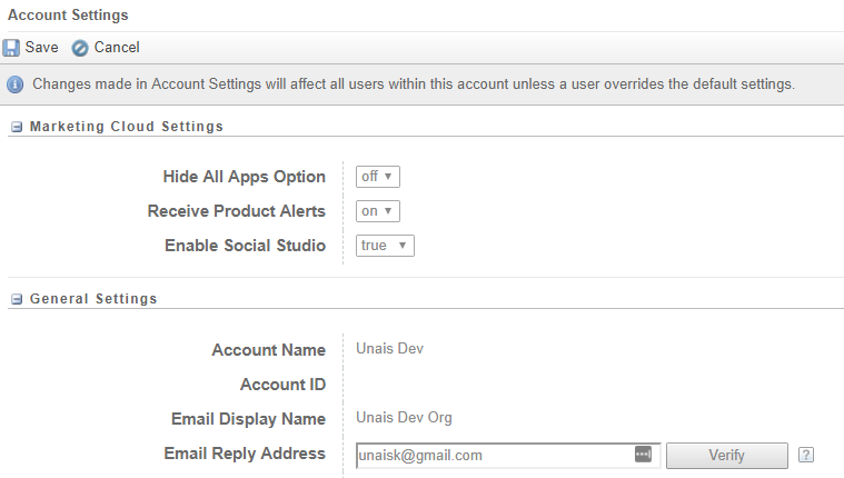 Verify option in Account Settings for Email Reply Address